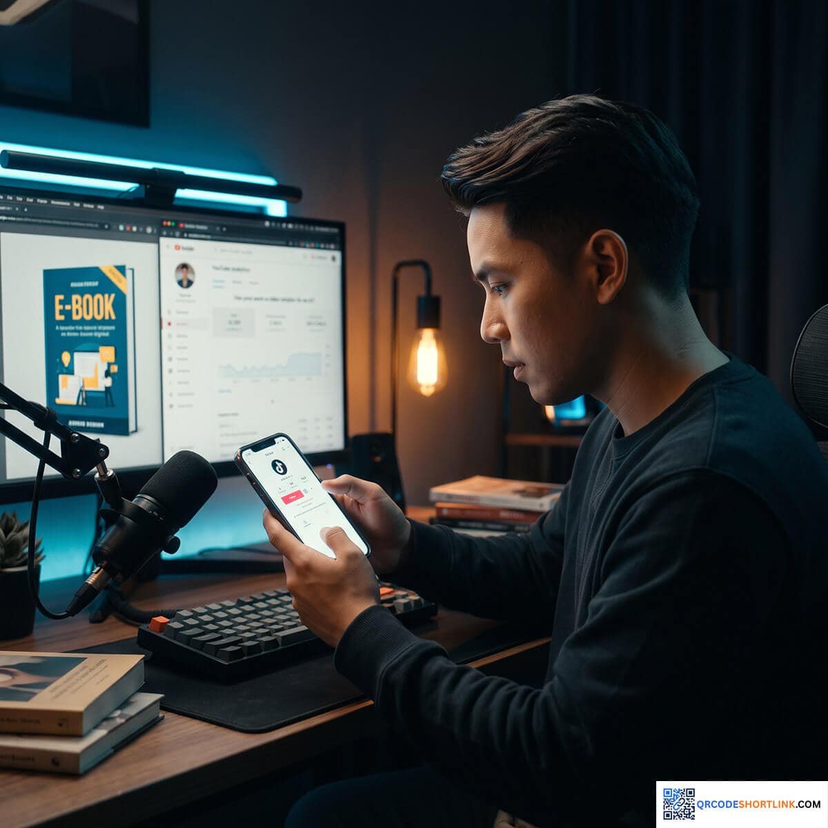 นักสร้างคอนเทนต์กำลังจัดระเบียบลิงก์ E-book และหน้าโปรไฟล์โซเชียลมีเดีย